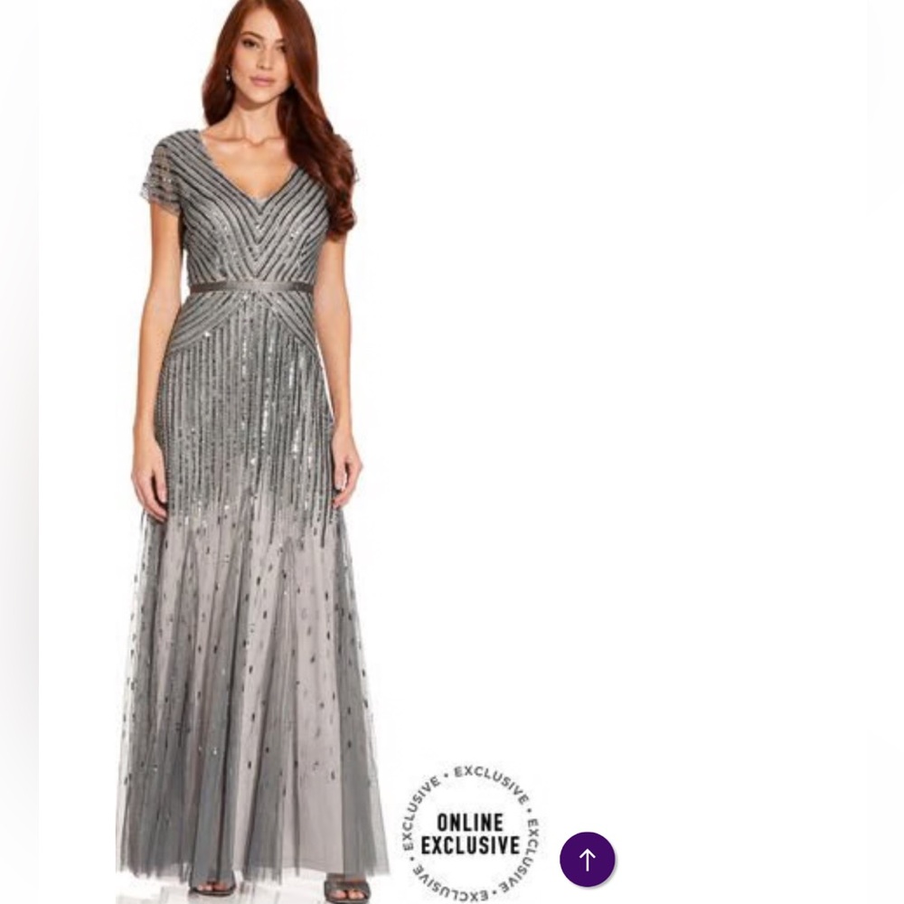 Adrianna Papell Silver Beaded Maxi Dress